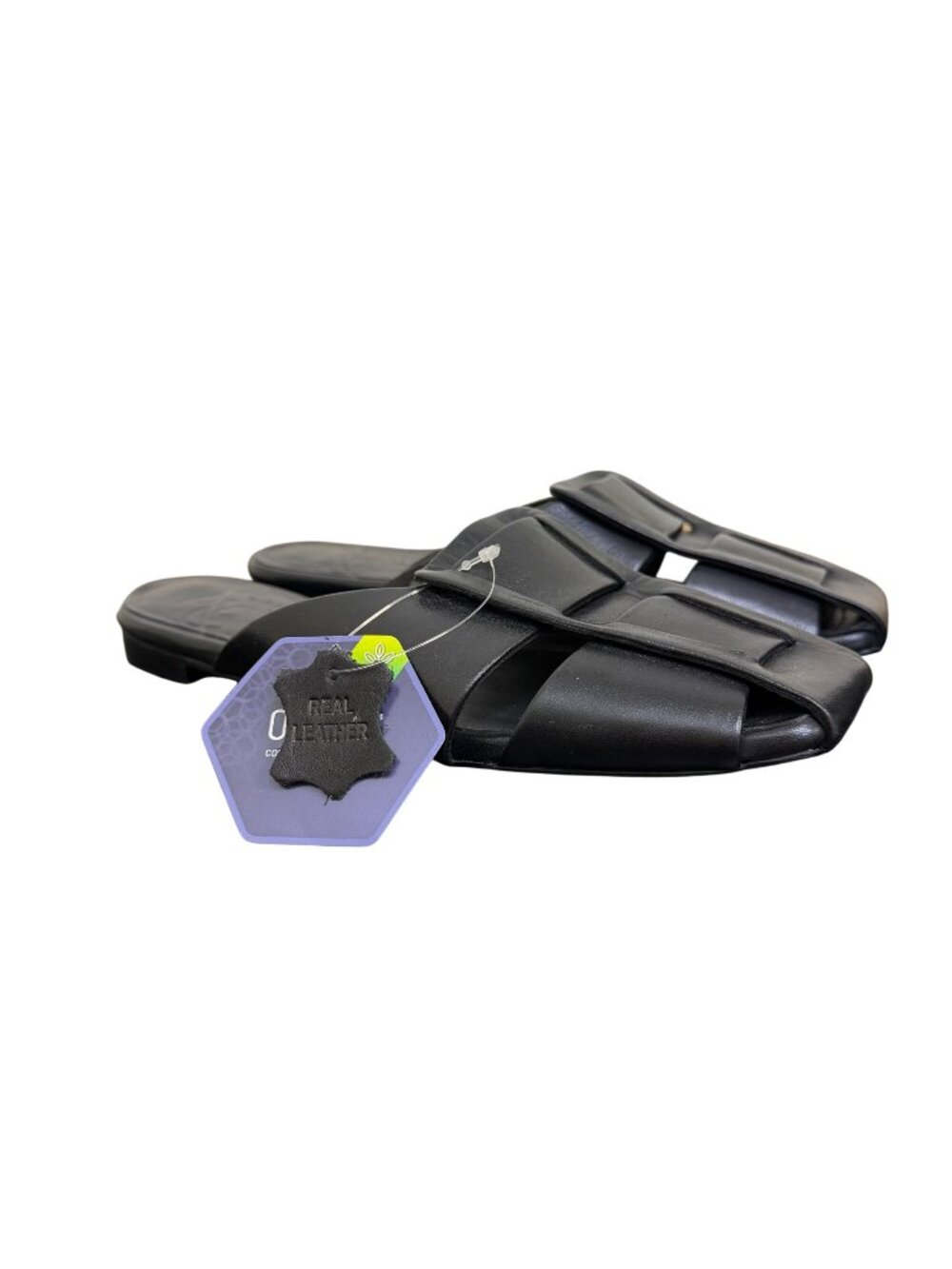NWT Anthony Veer Black Leather Ortholite Slide Sandals US 8.5
